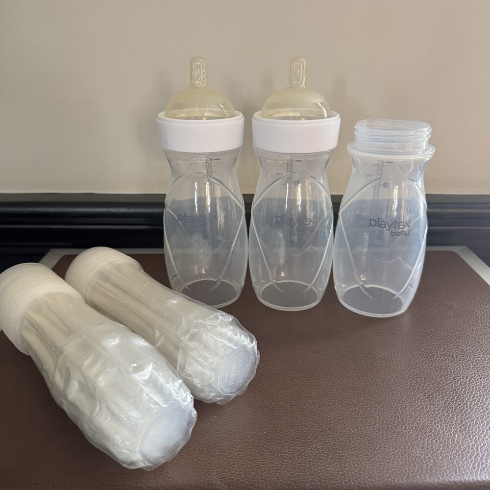Playtex Baby 8 Oz Bottles With Drop-Ins Liners 3 Bottles 2 Nipples & Liners